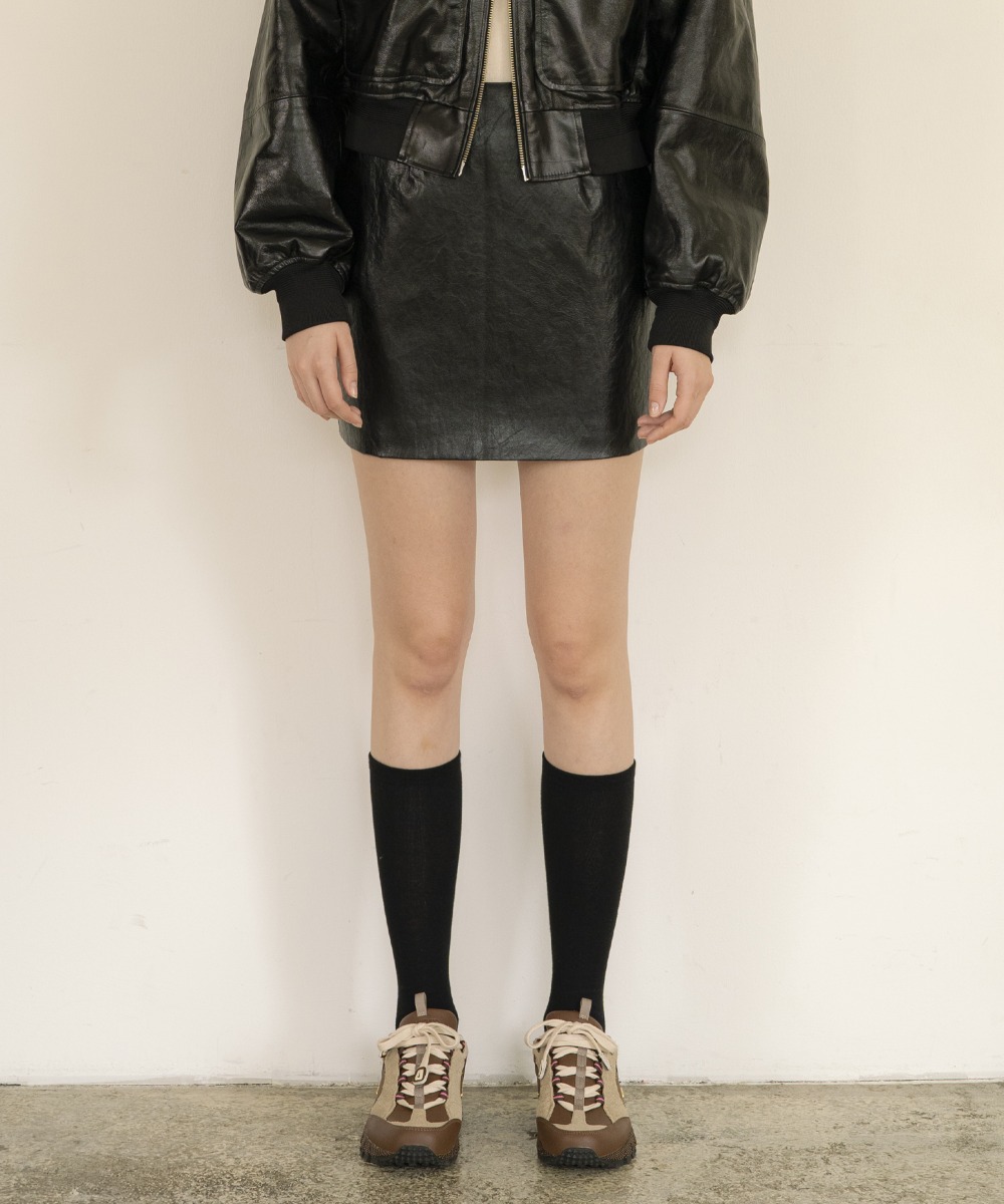 P3128 Fake leather miniskirt_Black